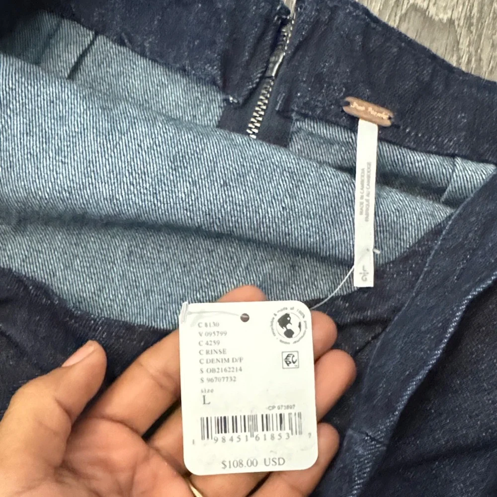NWT FREE PEOPLE TREVI denim Navy Halter Backless Mini Dress L - Picture 6 of 10